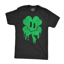 Funny Saint Patricks Day T Shirts 3X-Large Heather Black - Dripping Clover Face