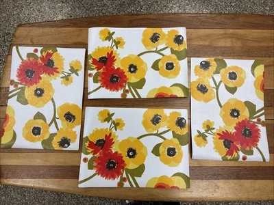 Vintage Set 4 Kiste & Fass Vinyl Tischsets helle Wildblumen 17 x 12,5" - Bild 1 von 4