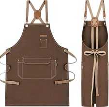 GENIXART - Unisex Cotton Canvas Apron with pockets for Kitchen/Shop.  Brown.