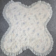 VTG Beary Sleepy Quilted Baby Blanket Butterfly Lace Trim Pastel Bear 33" x 36"