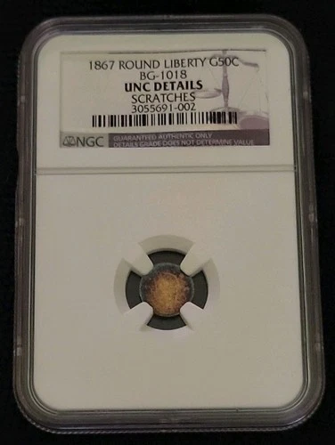 1867 California Fractional Round Liberty 50c 1/2 Dollar Gold Coin NGC Unc Detail