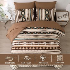 Brown Boho Comforter Set Queen Size,7 Pieces Bed in a Bag Queen Coffee Aztec Bed