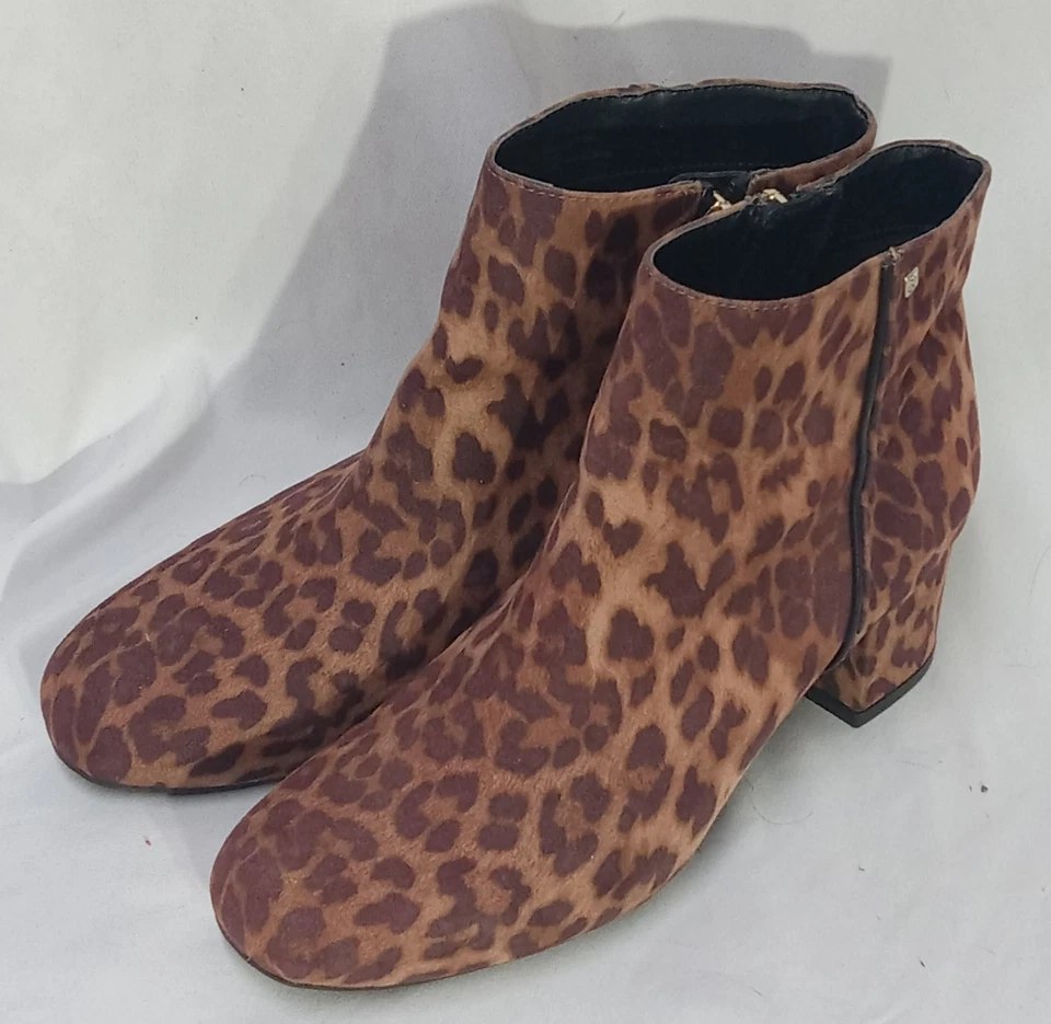 Botines Sam And Libby Mujer Talla 6.5 Marrón Estampado Leopardo Cremallera Lateral Tacón Bloque Foto 2 de 4