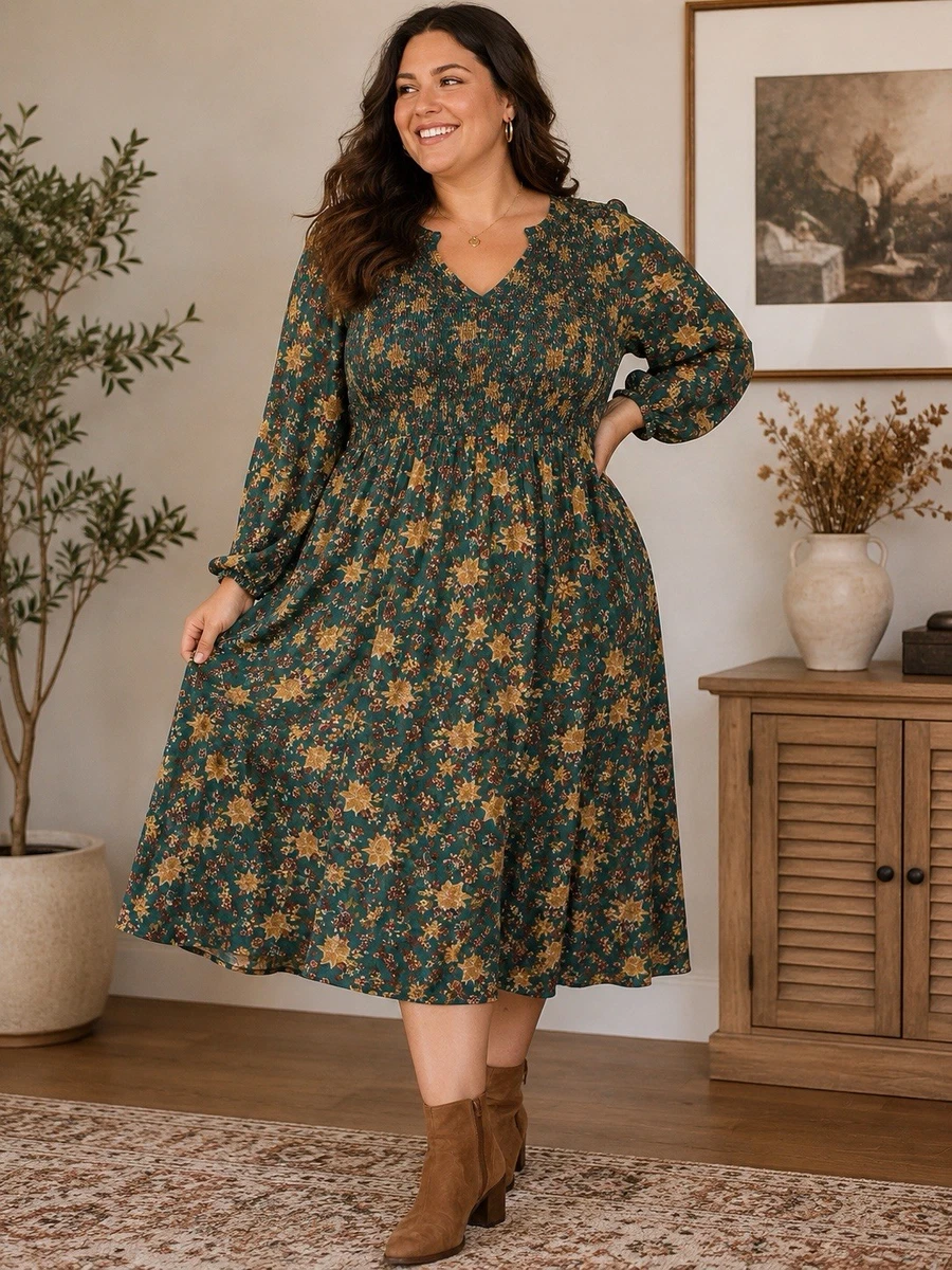 Long Sleeve Casual Plus Size Dresses for Midi Women for sale | eBay