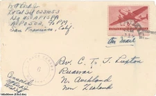 1942-44 WWII Army Censored Airmail APO 502 USAFISPA New Zealand 6c Airmail Cover