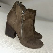 CROWN VINTAGE Women's 9.5 Brown Suede Side Zip Ankle Boots Low Block Heel