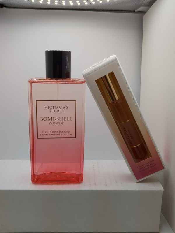 VICTORIA’S SECRET BOMBSHELL PARADISE FRAGRANCE BODY MIST 8.4 Fl oz & ROLLERBALL 