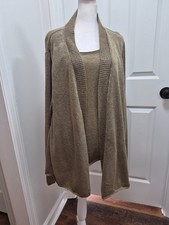 White Stag Brown Tan Cardigan Blouse Career Wear XL  16-18 