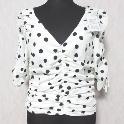 eimy istoire Dot Gathered Blouse, Cut and Sewn, White, F Women USED