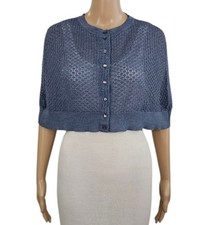 MARC JACOBS Italy Blue Wool Open Knit Cropped Cape Cardigan M