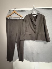 Le Suit Pantsuit Womens 18 Brown Twill 2 Piece Blazer Pants Lined Career