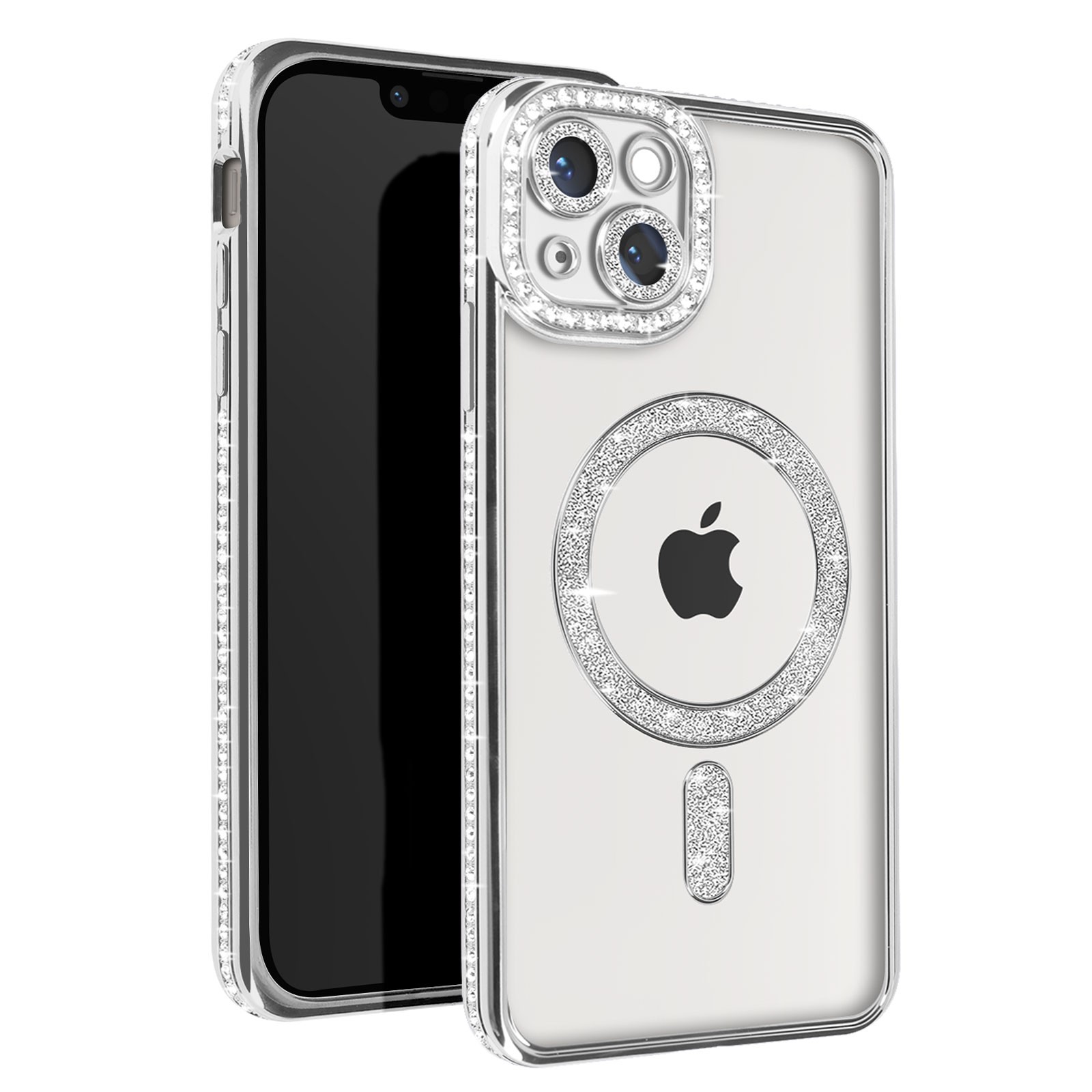 Coque Diamant iPhone 13 Argent de Luxe aux Finitions Strass