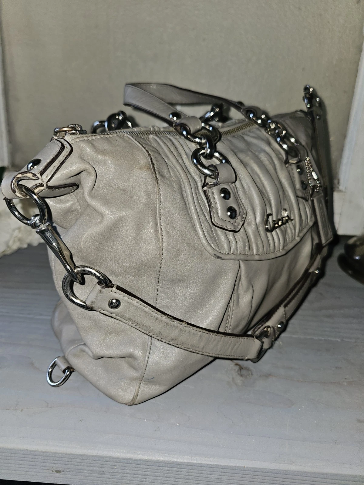 Borsa Coach Ashley vintage in pelle grigia 60149 F15455 rosa interno carina!