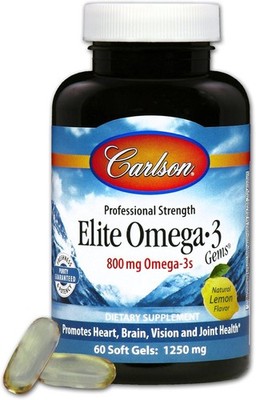 Carlson Labs Elite Omega-3 Gems Fish Oil 1250mg, 60 Softgels
