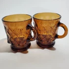 2 Vtg Anchor Hocking Fire King Kimberly Amber Brown Glass Coffee Cups Mugs Used