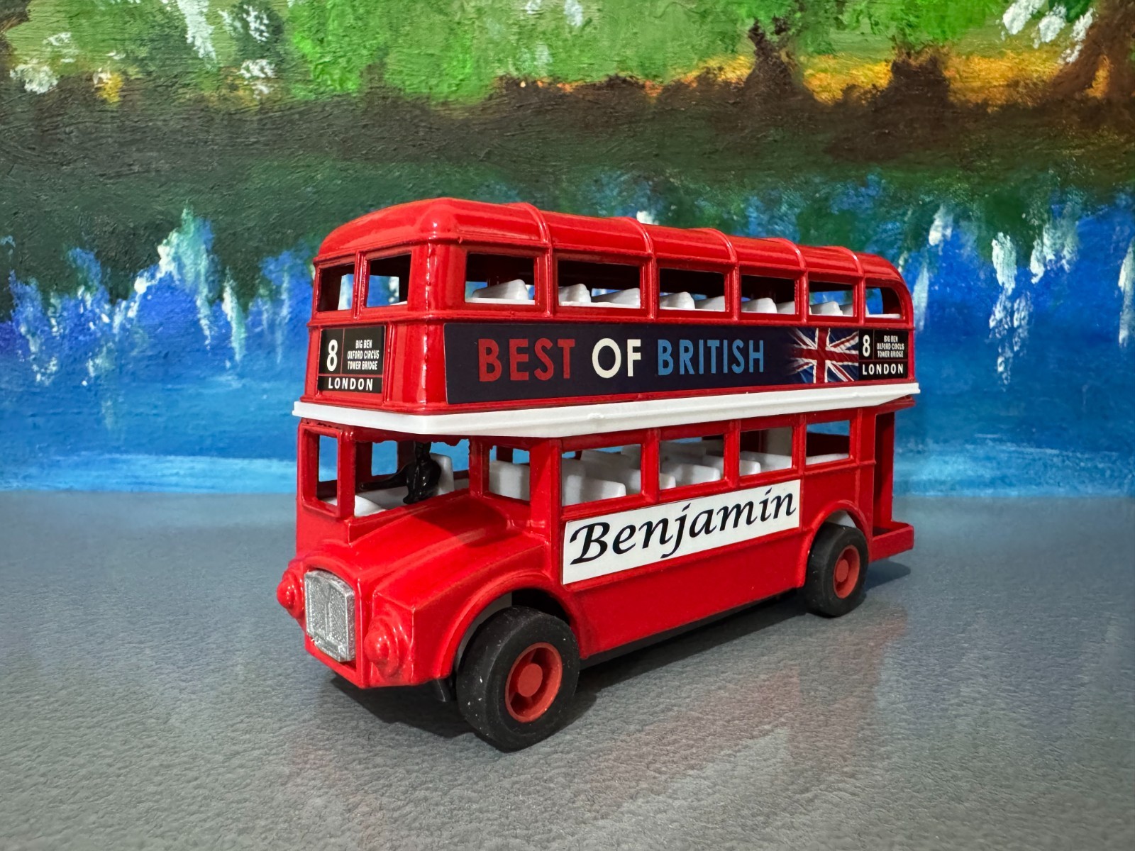 Personalised Red London Bus Toy Pull Back Die Cast Model Custom Name Gift Boxed