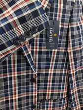 NEW 40R Stafford Sport Coat Men's Blue Red Plaid Cotton Blazer 2 Button Jacket