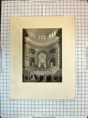 Original alter antiker Druck Innenraum Dom Architektur Gravur