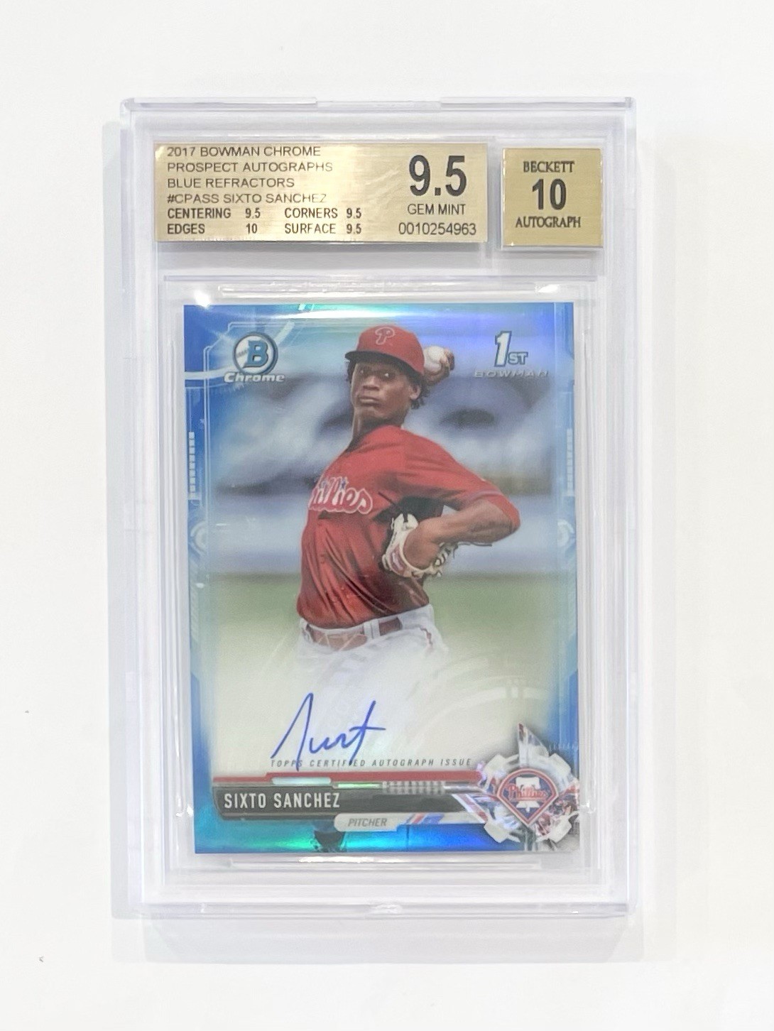2017 Bowman Chrome 1st Blue Refractor Auto /150 Sixto Sanchez BGS 9.5 Gem Mint
