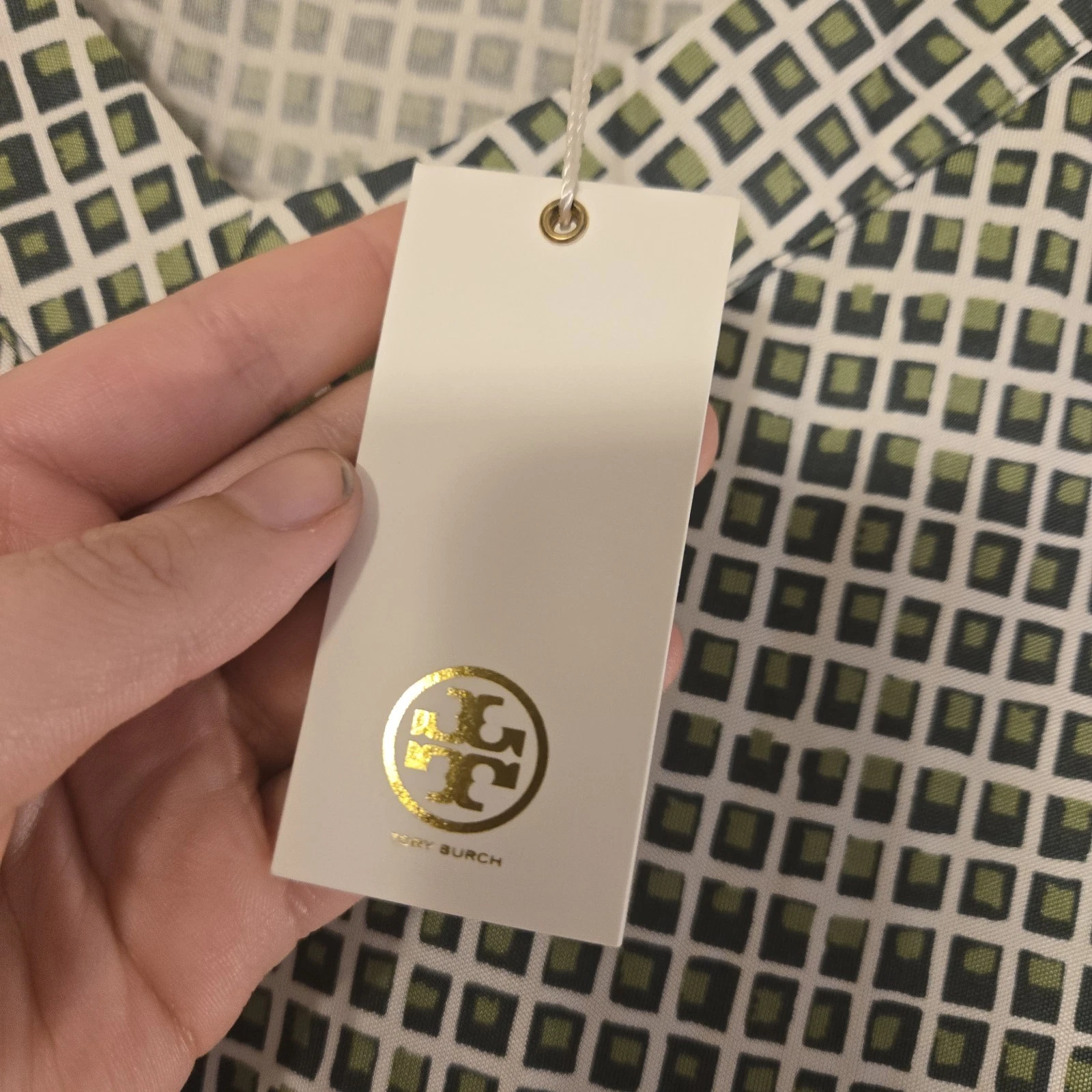 Abito Tory Burch Paris seta verde finestra doppio blocco senza maniche XL nuovo con etichette