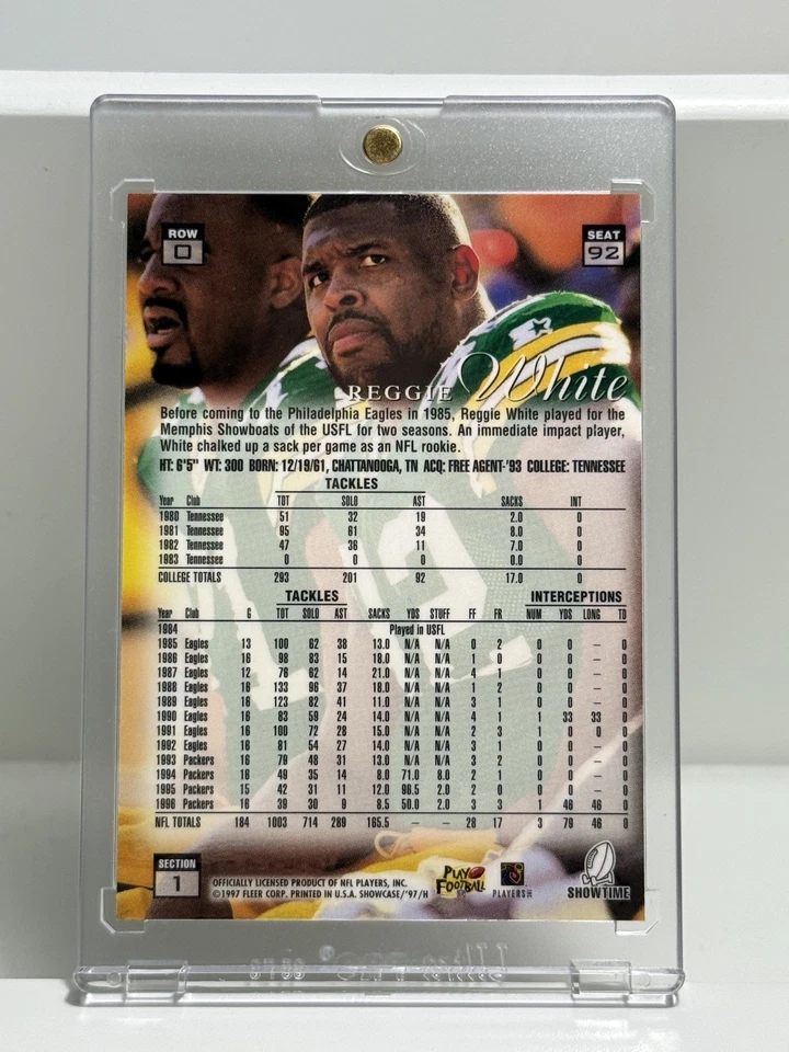 1997 Flair Showcase Row 0 Reggie White #92 Green Bay Packers Rare Insert Holo SP - Image 2 of 2