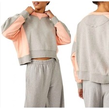 FREE PEOPLE Movement Intercept Sweatshirt Colorblock Gray Orange Sz M 98 3M9