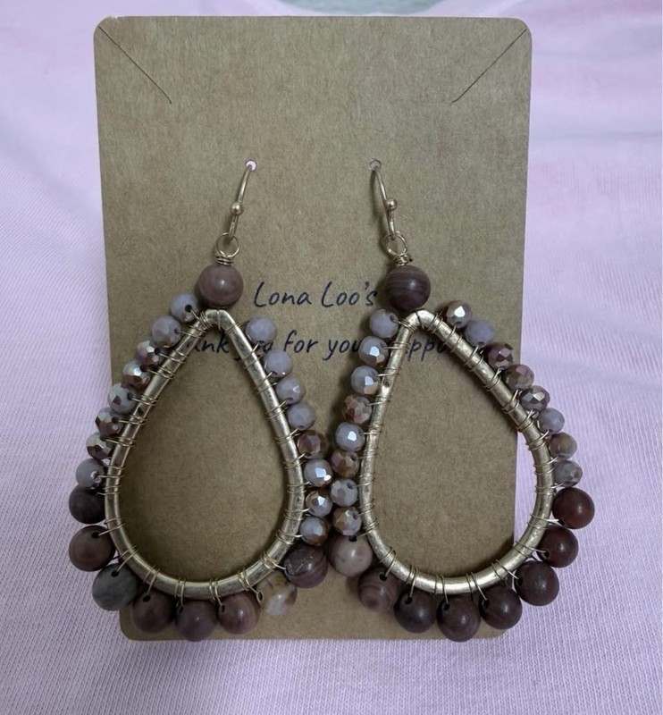 Annalee Tiger Eye Bead & Wire Wrapped Teardrop Earrings