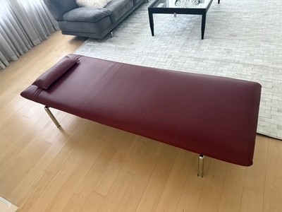 Authentic Tacchini Italian Leather Bench / Daybed Burgundy Red Chrome