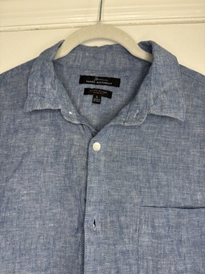 Marc Anthony Slim Fit Short Sleeve Button Up Shirt, Size L Chambray Denim