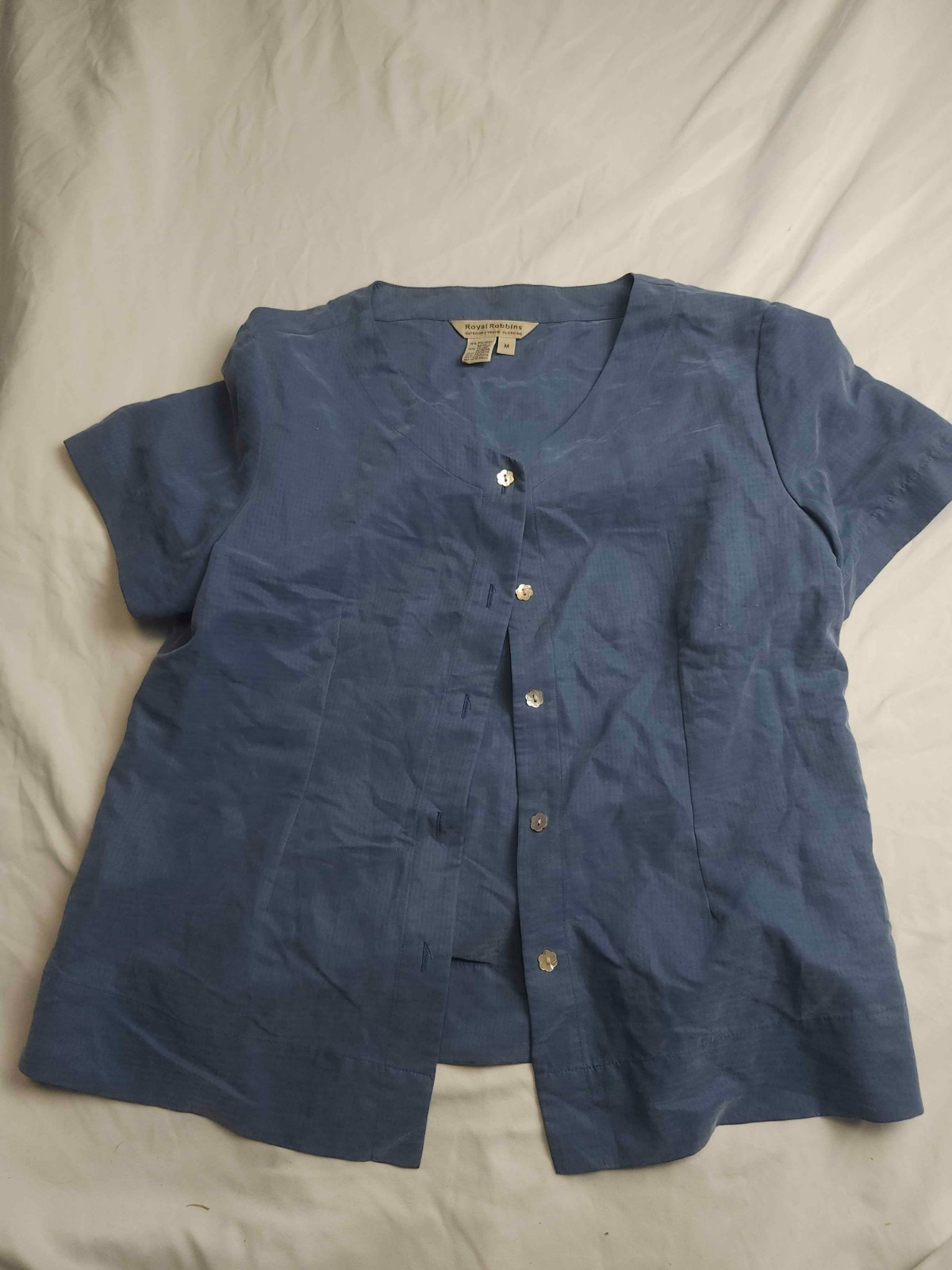 Vintage Y2K  Royal Robbins Blouse Womens Medium Blue Short Sleeve Grandmacore