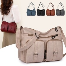Women Ladies Messenger Shoulder Bag Soft Leather Crossbody Multi Pocket Handbag