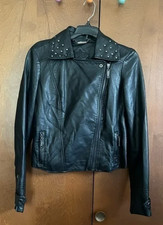 Joujou Faux Black Leather Studded Jacket Lined In Red Sz Small