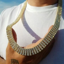 Hip Hop Gold Plated Alloy Iced 4 Row Cubic Zirconia 20" Pharaoh Chain Necklace
