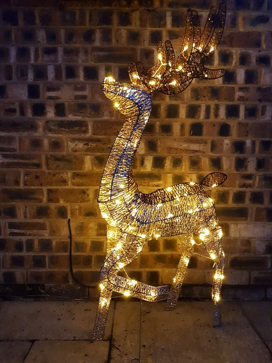 LARGE Outdoor Standing Gold Reindeer LED Lights Christmas Decoration 130 cm tall