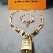Random # LOUIS VUITTON AUthentic Lock Key Padlock | w/ Necklace Bracelet Chain