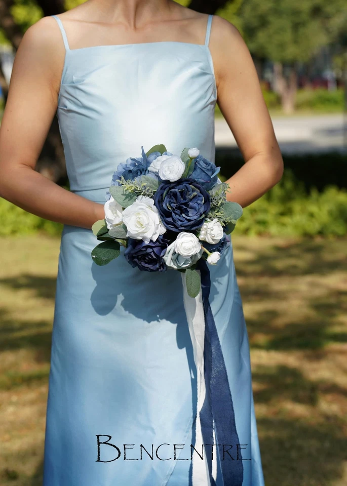 7 Inch Navy Blue Wedding Bouquet for Bride Bridesmaid,Small Wedding Bouquet, ... - Image 2 of 4