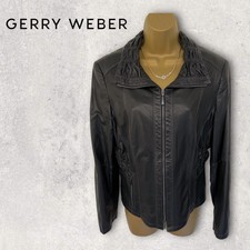 Gerry Weber Womens Black Ruched Leather Jacket Uk 14 Us 10 Eu 42