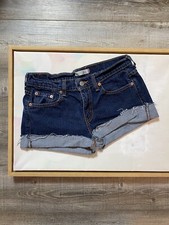 Levi's 515 Size 4 Denim Blue Jean Shorts Cut Off Frayed Rolled Dark Wash