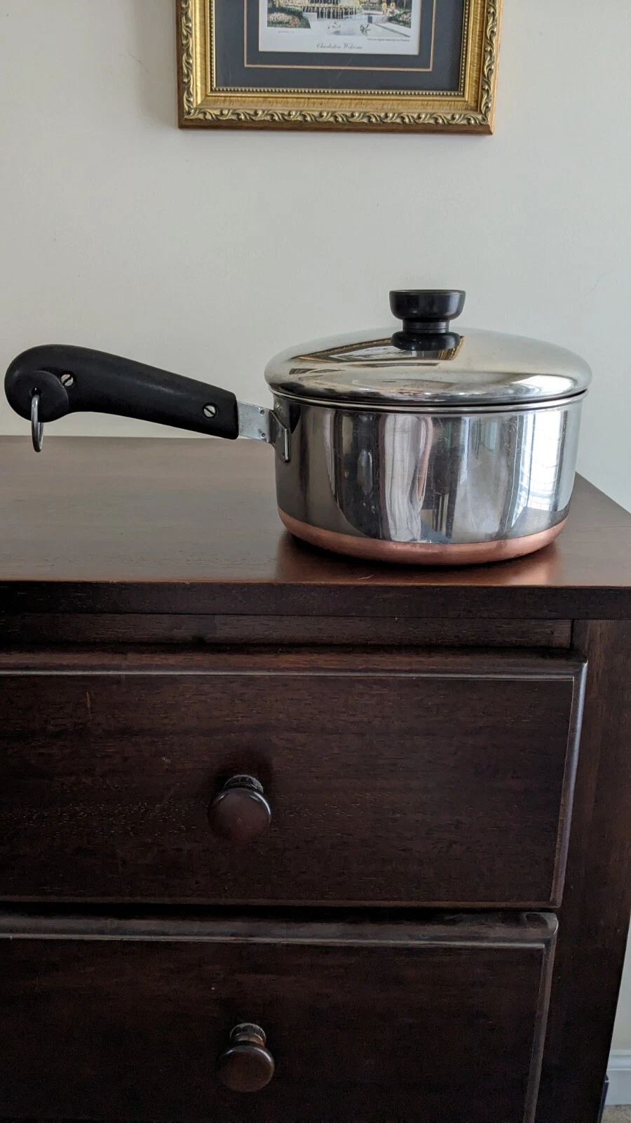 Vintage Revere Ware 2 Quart Saucepan Pot with Lid Copper Bottom Double Ring