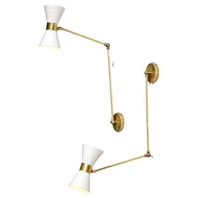 White Articulated Modern Italian Sconces Design Stilnovo Noa Brass ML137