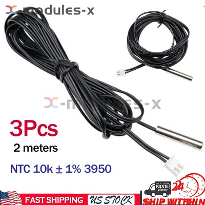 3x NTC Temperature Sensor Waterproof  Probe Cable 2meters Wire 10K 1% 3950