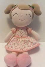 Gloveleya Doll Girl Brown Hair Pink Cherry Dress Plush Stuffed 14"