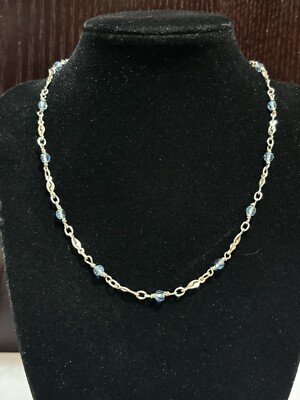 Silber 925 blaue Perle/ Kristall ? 16'' Kette Halskette