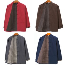 Men Retro Chinese Kung Fu Tai Chi Coat Fleece Lined Cotton Tang Suit Jacket Warm