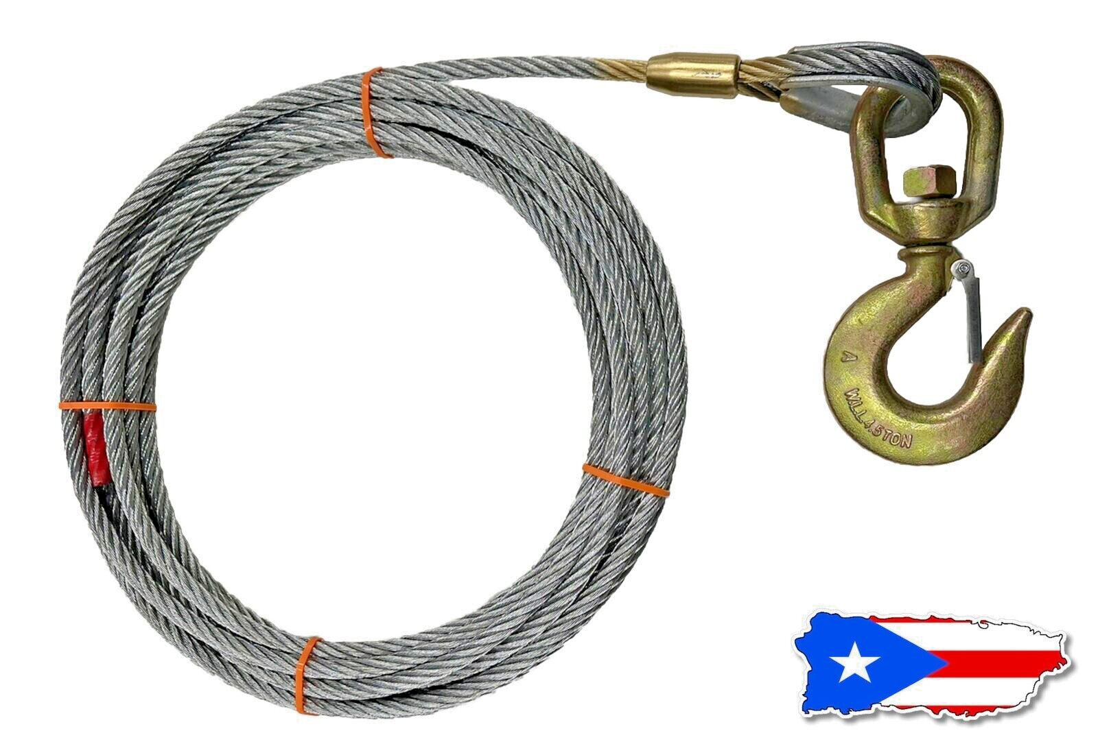 Fiber Core Winch Line 7/16" X 60' W/Swivel Hook Latch Wrecker Cable Tow USA HEMP