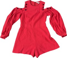 ALEXIS Asher Button Trim Cold Shoulder Romper in Red Size Medium