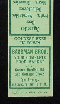 1940s Bassman Bros. Food Market Beer Fruits Deli Meats Harding Rd. Des Moines IA