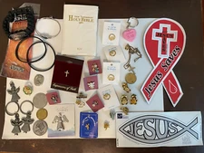 Lot Christian Religious items lapel hat pins key rings bracelets  Angels  KJV