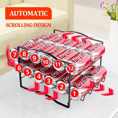 4 Tiers Can Organizer Rack 48 Cans Soda Can Dispenser Organizer for Refrigerator - Picture 8 of 10