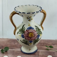 Jarron Talavera De La Reina En Céramique Peinte À La Main Floral Vintage Espagne